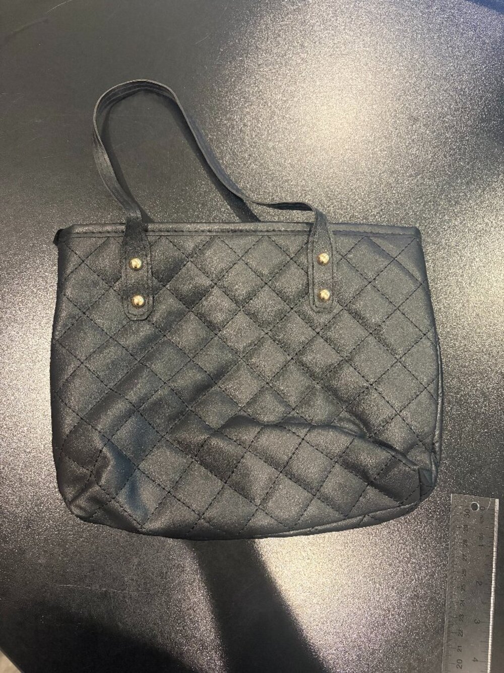 Plain Black Solid Black Purse Pocketbook Handbag Tote Bag w/ Straps